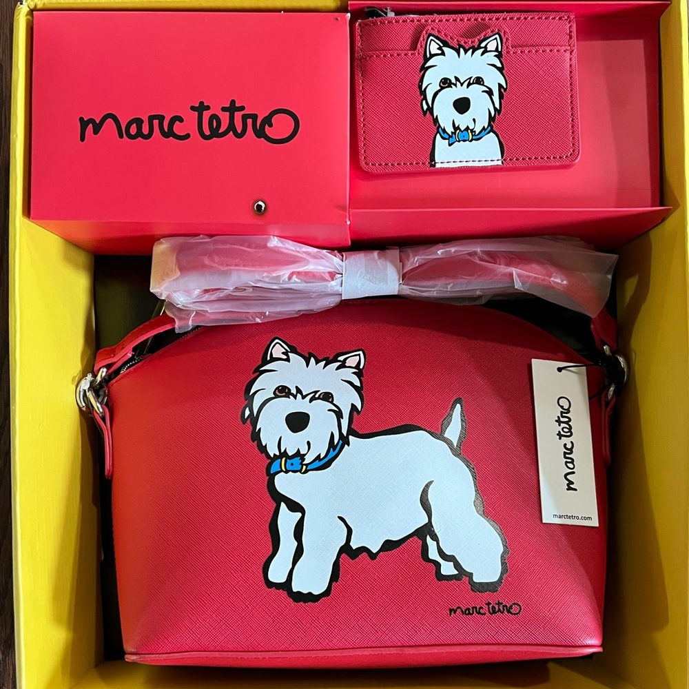 NWT Marc Tetro Westie Handbag and credit card ID holder - red with Westie!!